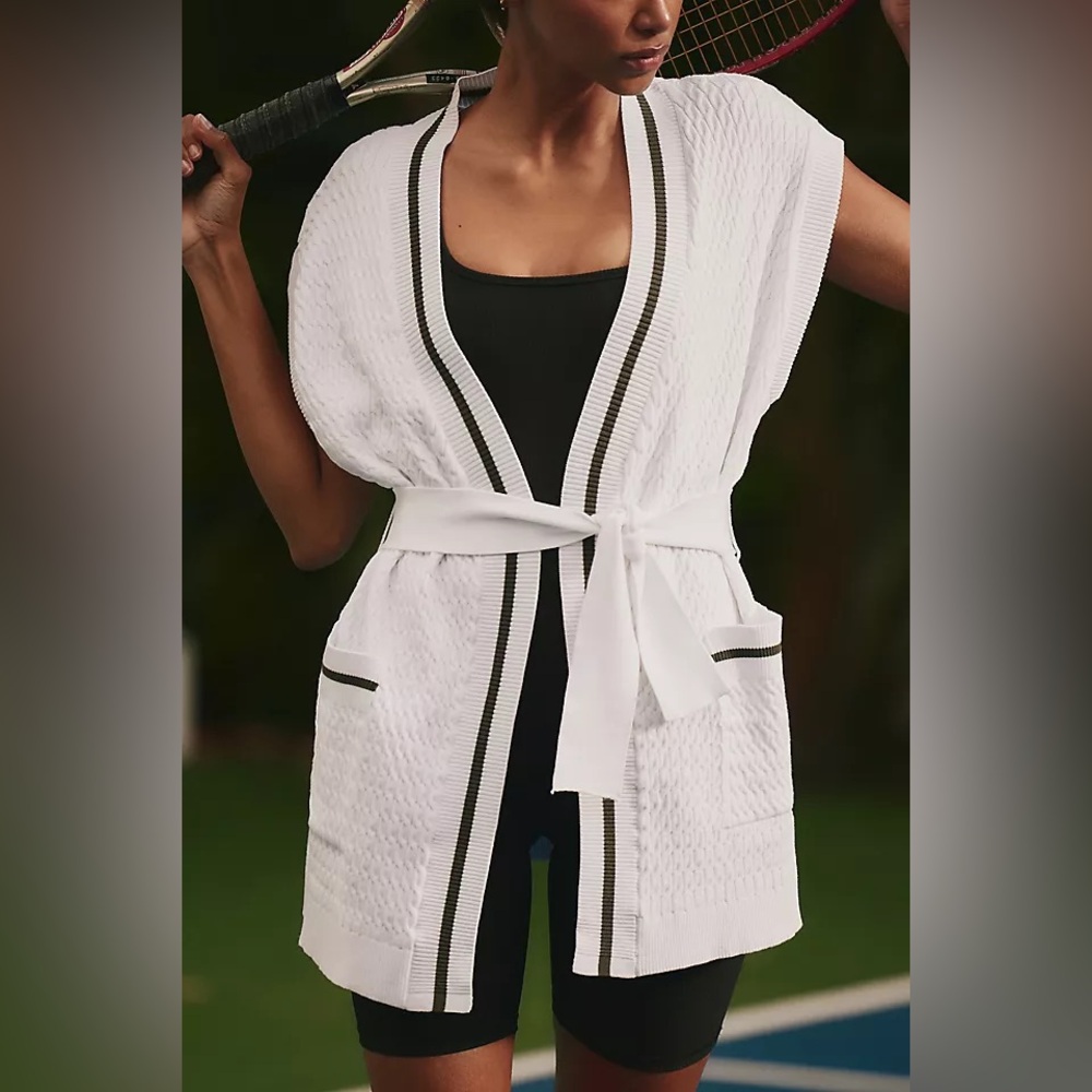 Varley. Natoma Longline Womens Cardigan. White & Black. Size Medium.